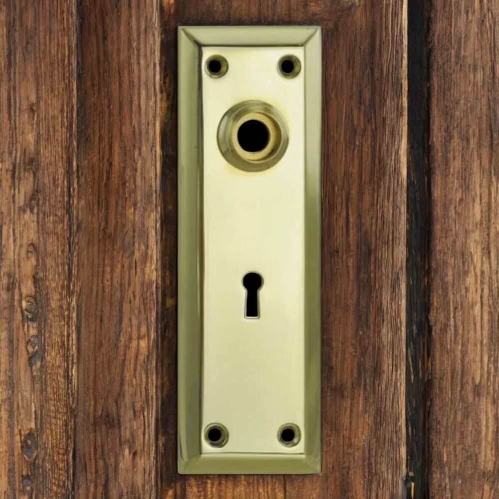 NIB Brass Door Backplate Escutcheon Lock And Key Cover 7" x 2-1/4" NY Style